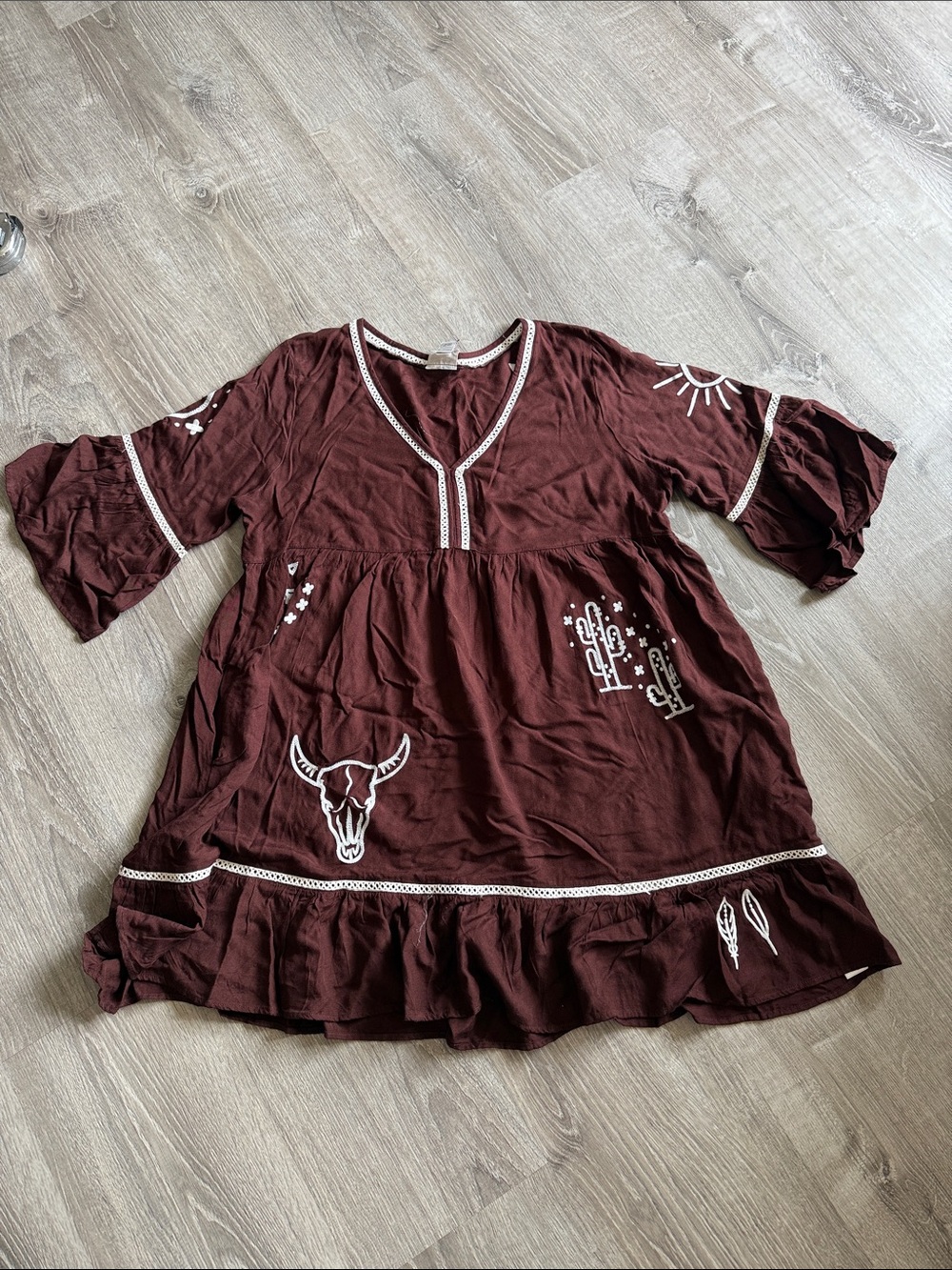 Ariat Maroon Embroidered Western Boho Dress